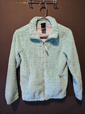 The North Face Girl's Mint Green Fuzzy Zip-Up Jacket